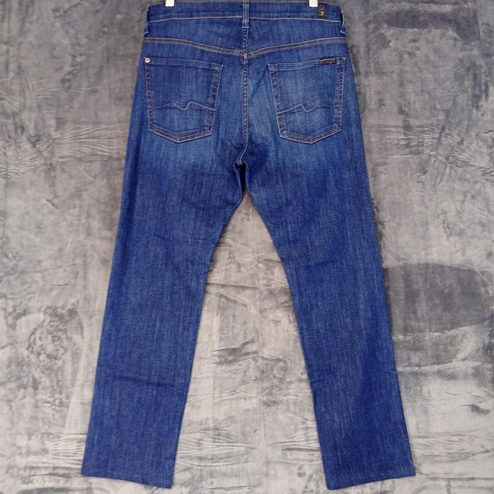7 For All Mankind Jeans Mens 32 Blue‎ Rhigby Stretch Straight Leg Button Fly